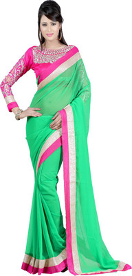 

Ansu Fashion Solid Bollywood Georgette Saree(Green)