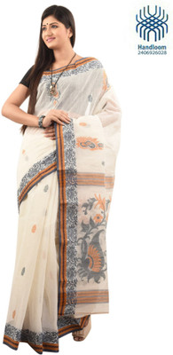 

Tantuja Self Design Dhaniakhali Handloom Cotton Saree(White)