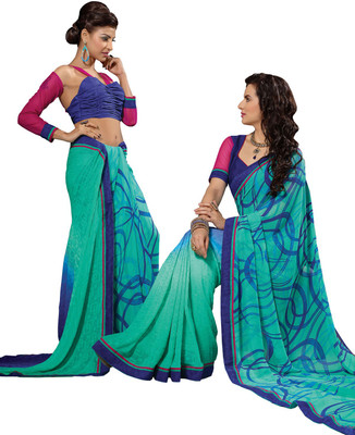 

Lovelylook Printed Daily Wear Georgette, Jacquard Saree(Green, Blue), Sea green & blue