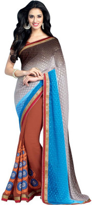 

Desi Butik Embroidered Fashion Georgette Saree(Brown, Blue), Choclate and sky blue