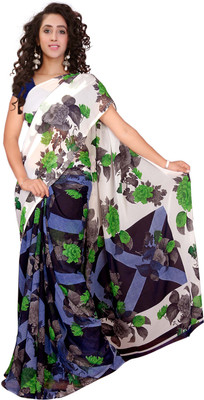 

Vardan Prints Printed Bollywood Georgette Saree(White, Blue), Blue;white