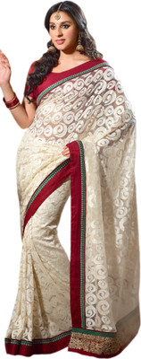 

Vishal Self Design Bollywood Jacquard, Net Saree(White)