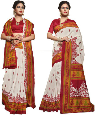 

Shree Vardhman Printed Fashion Silk Saree(Multicolor), Off white;deep red;marigold