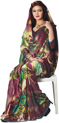 

Saara Printed Fashion Georgette Saree(Maroon, Yellow)