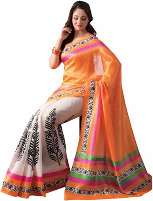 

Stylish Girls Printed Bhagalpuri Art Silk Saree(Orange)