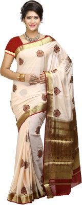 

Mimosa Woven Kanjivaram Crepe Saree(White), Half white