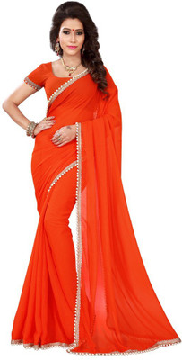 

Desi Butik Embroidered Fashion Chiffon Saree(Orange)