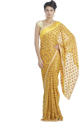 

Ethnic Bliss Lifestyles Self Design Phulkari Handloom Chiffon Saree(Yellow, Multicolor), Multicolor;yellow
