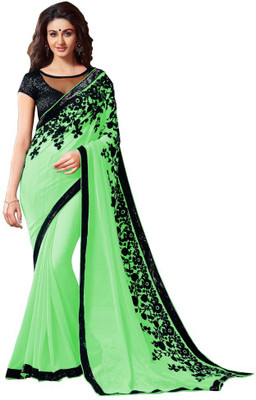 

Stylezone Embroidered Fashion Chiffon Saree(Green)