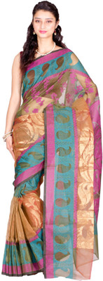 

Chandrakala Self Design Banarasi Cotton Saree(Multicolor), Green