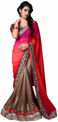 

Kintu Designs Pvt. Ltd. Embroidered Fashion Georgette Saree(Orange, Brown), Brown;orange