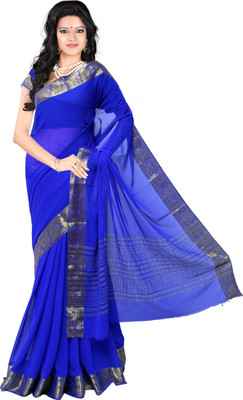 

Roopkala Silks Solid Mysore Chiffon Saree(Blue), Royal blue