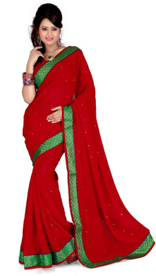 

Cenizas Solid Fashion Georgette Saree(Red)