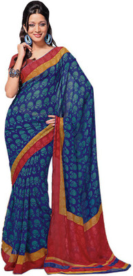 

Party Wear Dresses Printed Fashion Pure Chiffon Saree(Blue)
