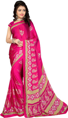 

Jiya Self Design, Printed Fashion Satin, Chiffon Saree(Pink)