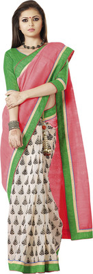 

Saara Printed Fashion Silk Saree(White), Shaded peach and off-white