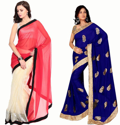 

Stylezone Self Design Fashion Chiffon Saree(Pack of 2, Red, Blue), Blue;red