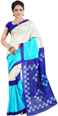 

Lovelylook Printed Daily Wear Art Silk Saree(White, Blue), Off white & blue