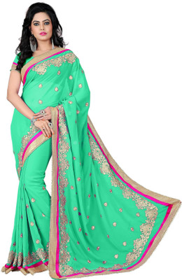

Vishakha Fashion Embroidered Fashion Georgette Saree(Green), Light green
