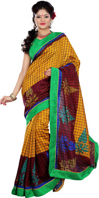 

JTInternational Printed Bhagalpuri Silk Saree(Yellow, Maroon), Maroon;yellow
