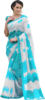 

Manthan Printed Daily Wear Cotton Saree(Blue, White), Sky blue & white
