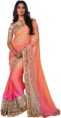

Saara Embroidered Fashion Georgette Saree(Pink, Gold), Golden;peach