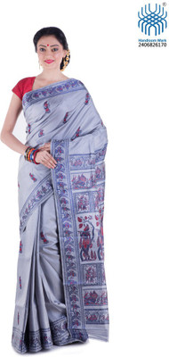 

Tantuja Woven Baluchari Handloom Cotton Saree(Grey)