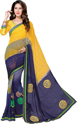 

Saara Embroidered Fashion Georgette Saree(Dark Blue, Yellow), Navy blue & yellow