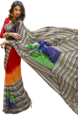 

Parisha Printed Fashion Georgette Saree(Multicolor), Grey;red