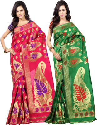 

Weavedeal Embellished Kanjivaram Silk Cotton Blend Saree(Pack of 2, Multicolor)