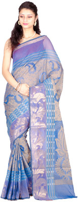 Chandrakala Self Design Banarasi Cotton Saree(Multicolor), Blue