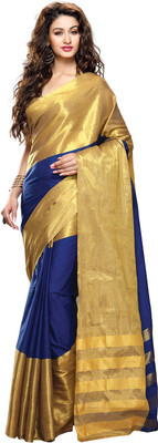 

Ishin Woven Fashion Cotton Saree(Blue), Blue & golden