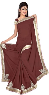 Stylish Sarees Solid/Plain Bollywood Cotton Blend Saree(Brown)