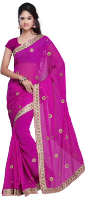 

Desi Butik Embroidered Fashion Art Silk Saree(Pink)