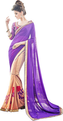 

Khoobee Self Design, Printed, Embellished Fashion Georgette Saree(Purple, Orange), Orange;purple