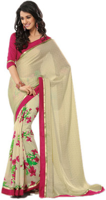 

Indian Wear Online Printed Fashion Pure Chiffon Saree(Beige)