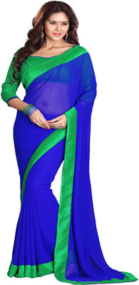 Fashiondeal Solid Fashion Georgette Saree(Blue), Light blue