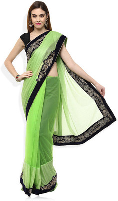 AVR FASHIONS Embellished Fashion Shimmer Fabric Saree(Green)