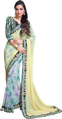 Vishal Printed Bollywood Chiffon Saree(Multicolor), Yellow