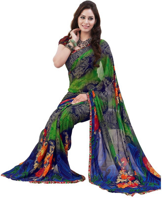 

Cenizas Floral Print Fashion Chiffon Saree(Blue)