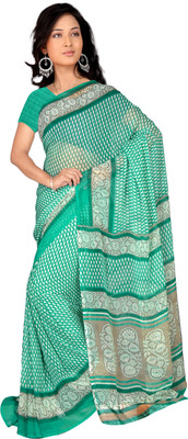 

Khoobee Self Design, Printed Fashion Georgette Saree(Green, White)
