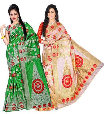 

Weavedeal Embellished Kanjivaram Silk Cotton Blend Saree(Pack of 2, Multicolor)