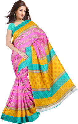 

Khoobee Geometric Print Bhagalpuri Art Silk Saree(Pink, Yellow)