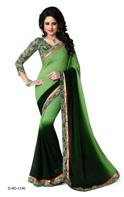 

Indianbeauty Self Design, Solid, Printed Fashion Georgette Saree(Green, Dark Green), Dark green;limegreen