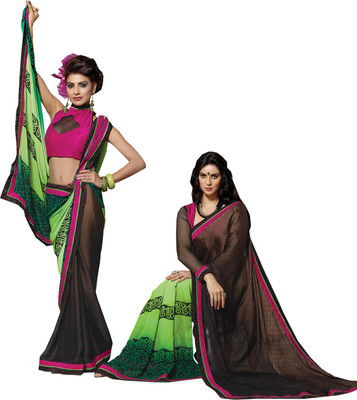 

Lovelylook Printed Daily Wear Jacquard, Georgette Saree(Green, Brown)