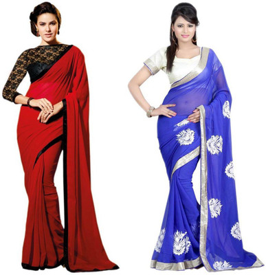 

Stylezone Self Design Fashion Chiffon Saree(Pack of 2, Red, Blue), Blue;red