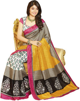 

RR Sarees Printed Bhagalpuri Silk Saree(Yellow), Dark yellow