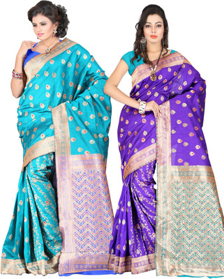 

It's Banii Woven Banarasi Handloom Silk Saree(Pack of 2, Blue, Blue)