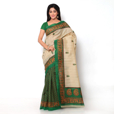 

ShopOnn Printed Bhagalpuri Art Silk Saree(Green)