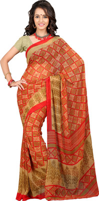 

Khushali Self Design, Printed Fashion Chiffon Saree(Red, Beige), Beige;red